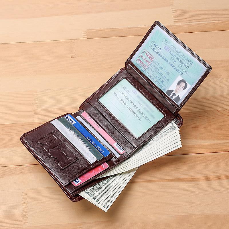 Мужские кошельки из натуральной кожи, мужской кошелек, кредитные визитницы, винтажный коричневый кошелек из воловьей кожи, масляный воск