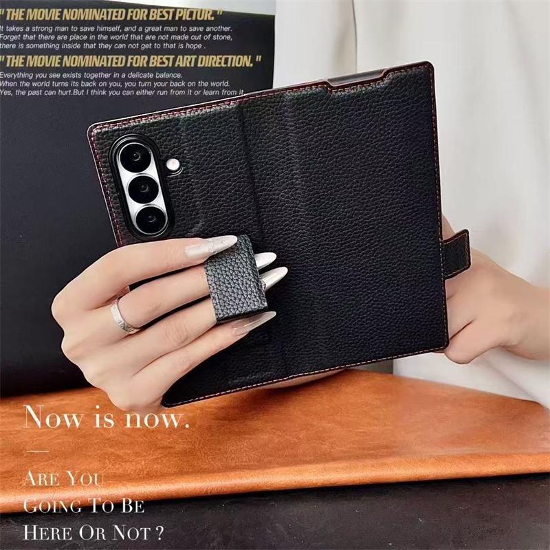For Samsung Galaxy Z Fold 7 6 5 4 3 5G Luxury PU Leather Wallet Card Holder Phone Case With Screen Protect Film Shockproof Cover