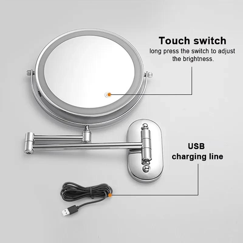 7 inch Wall Mounted Makeup Mirror 3x/5x/7x/10x Magnifying Double Side USB Charging Bathroom 3 color light Smart Cosmetic Mirrors