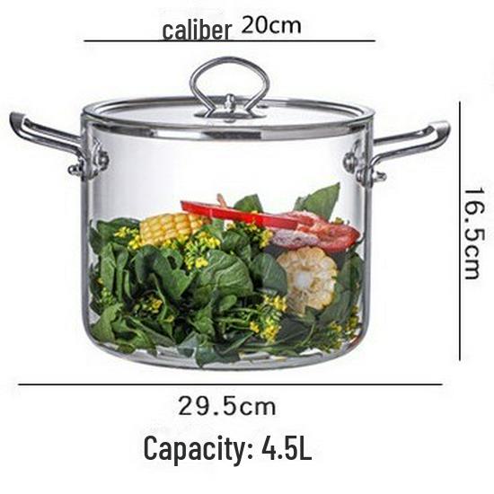 Кастрюля из боросиликатного стекла большой емкости с железными ручками для электрокерамических плит