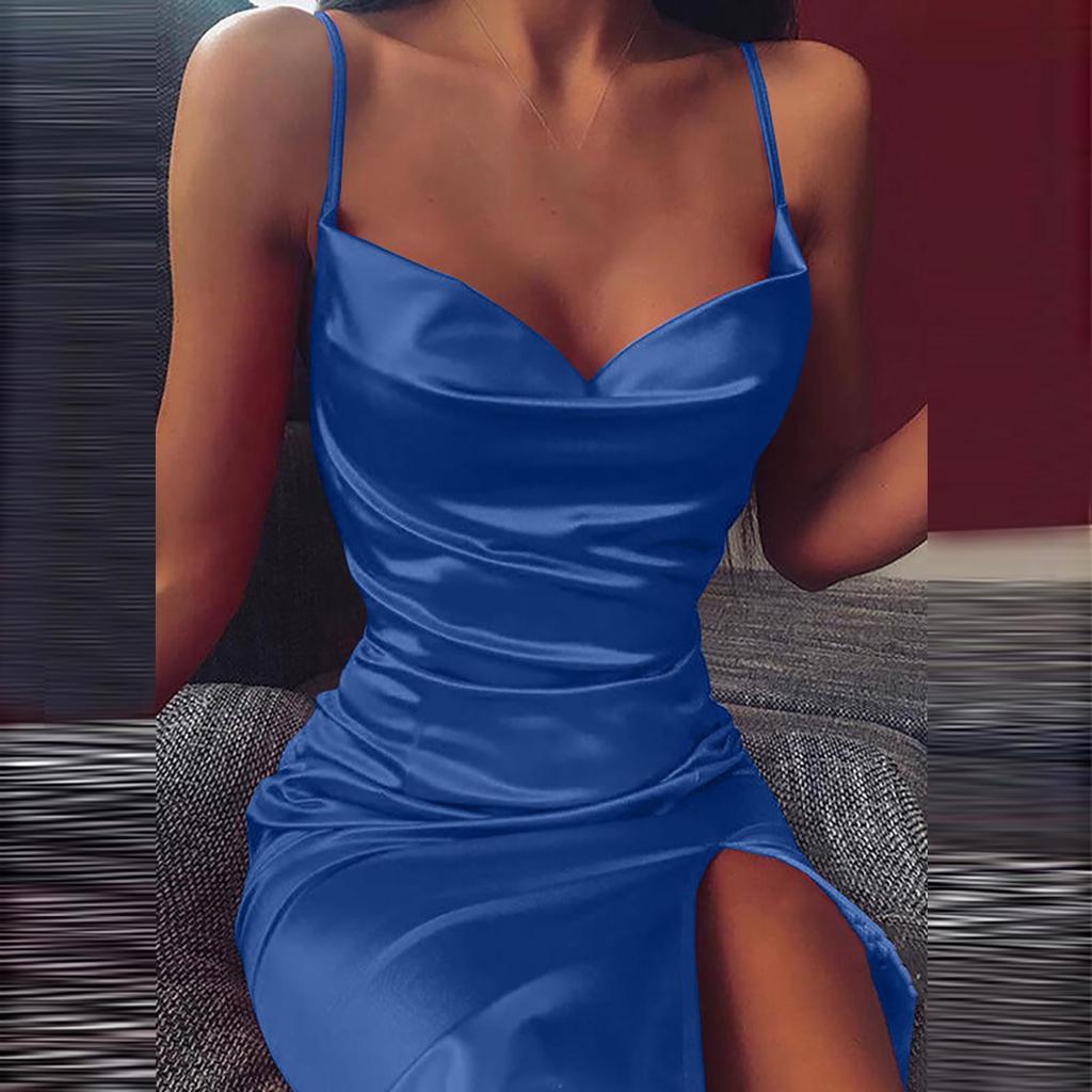 Women's Fashion Classic Solid Color Backless Split Sexy Dress