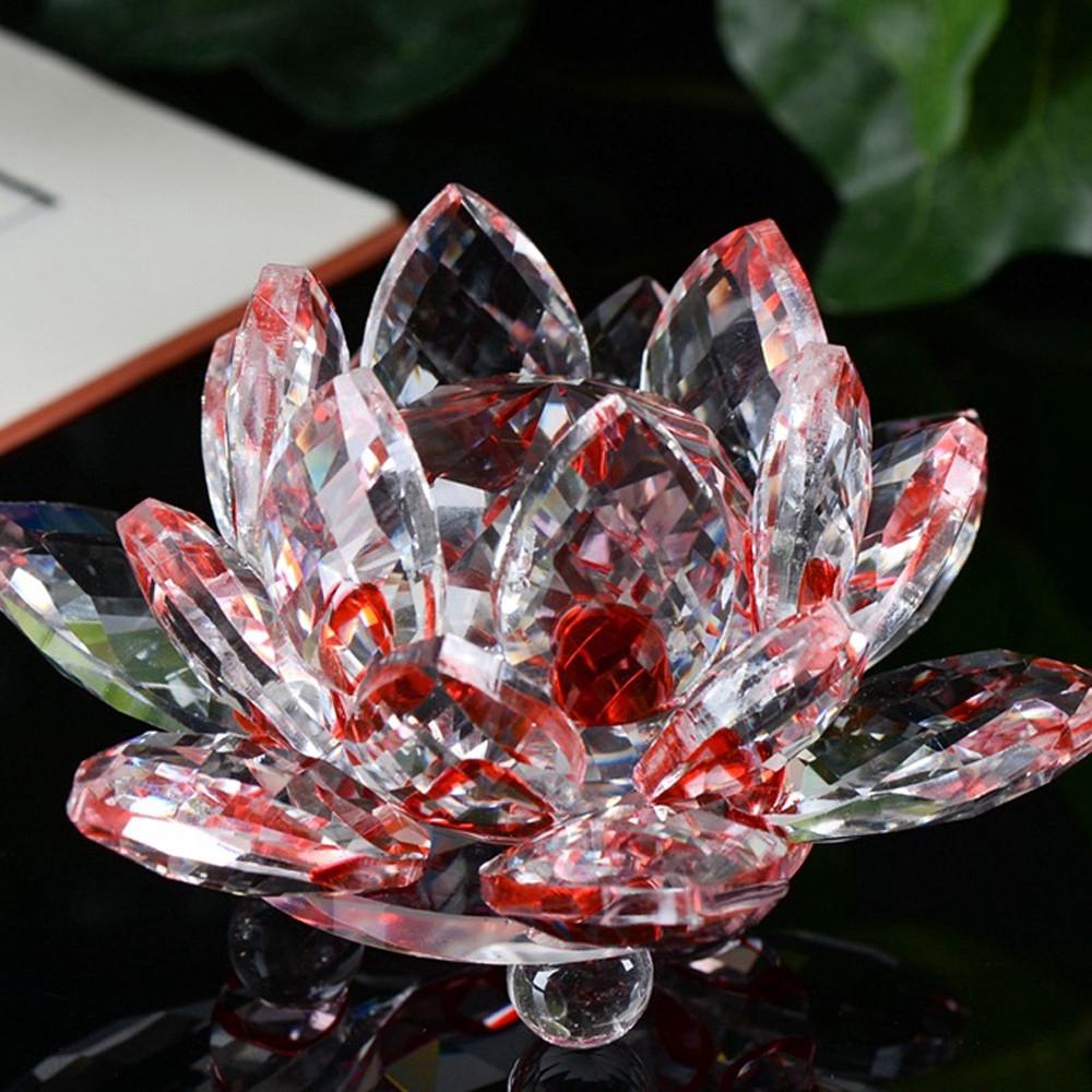 Lotus Crystal Glass Figure Paperweight Ornament Feng Shui Decor Collection - Good Luck Arrangements