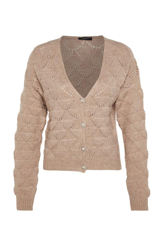 Женский модный стильный кардиган из норки, ажурный перфорированный трикотаж с v-образным вырезом, кардиган