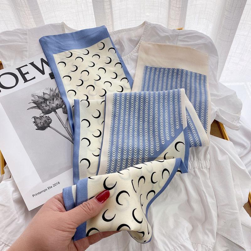 Luxury Design Women Summer Long Silk Scarf Hair Headband Foulard Skinny Bag Scarves Neckerchief Lady Shirt Decorative Streamers