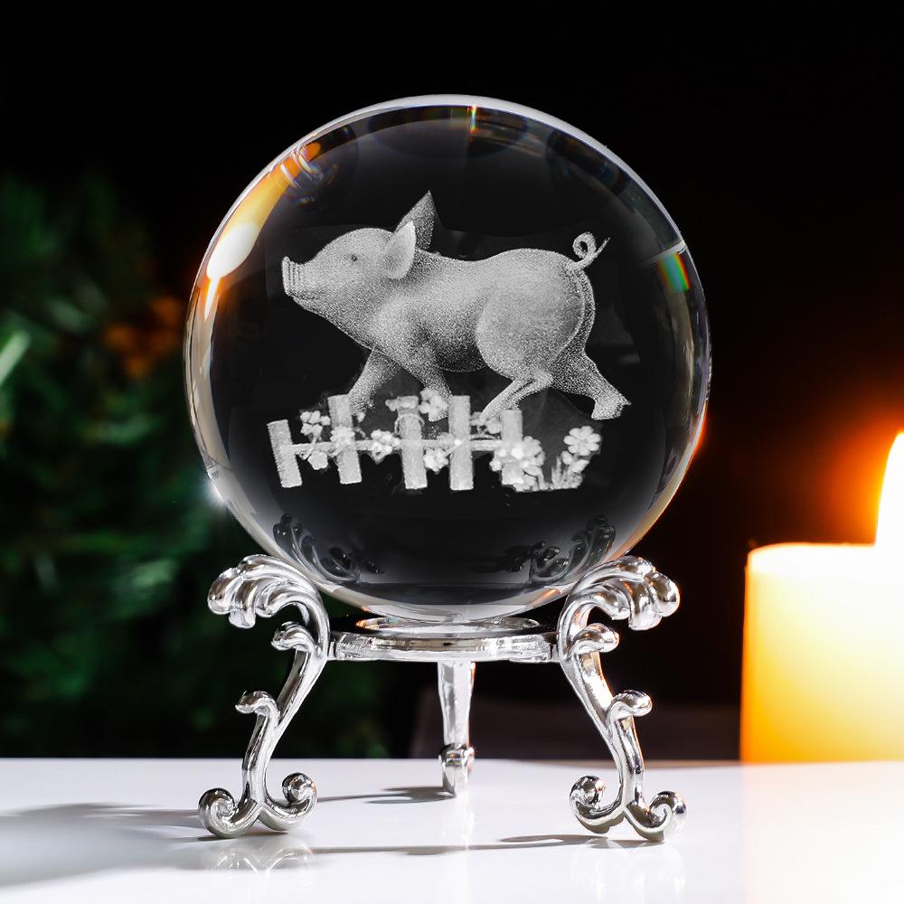 60 мм 3D хрустальный шар с лазерной гравировкой, стеклянные украшения, фигурка животного, коллекционные предметы, пресс-папье, домашний художественный декор с подставкой