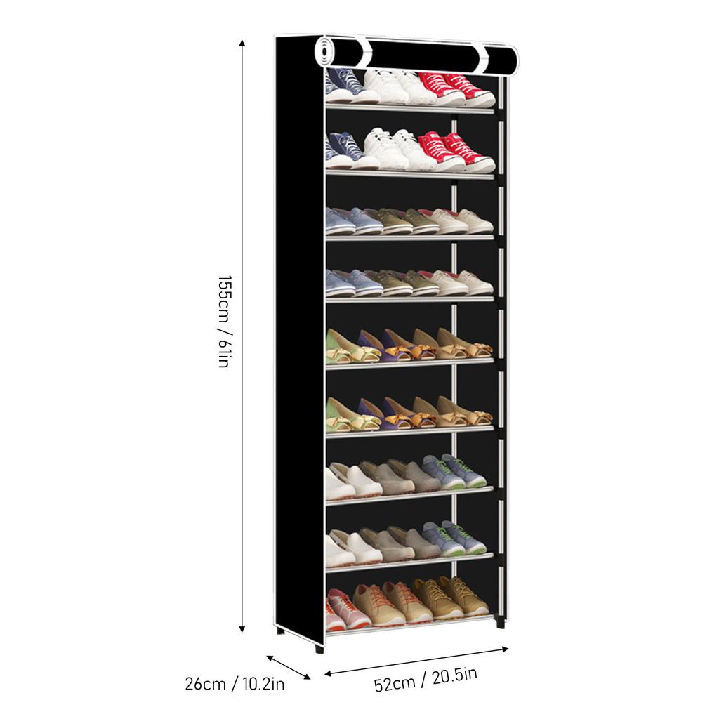 Tall Shoe Rack 10 Tier Large Capacity Dust Prevention Metal Structure Shoe Storage Cabinet with