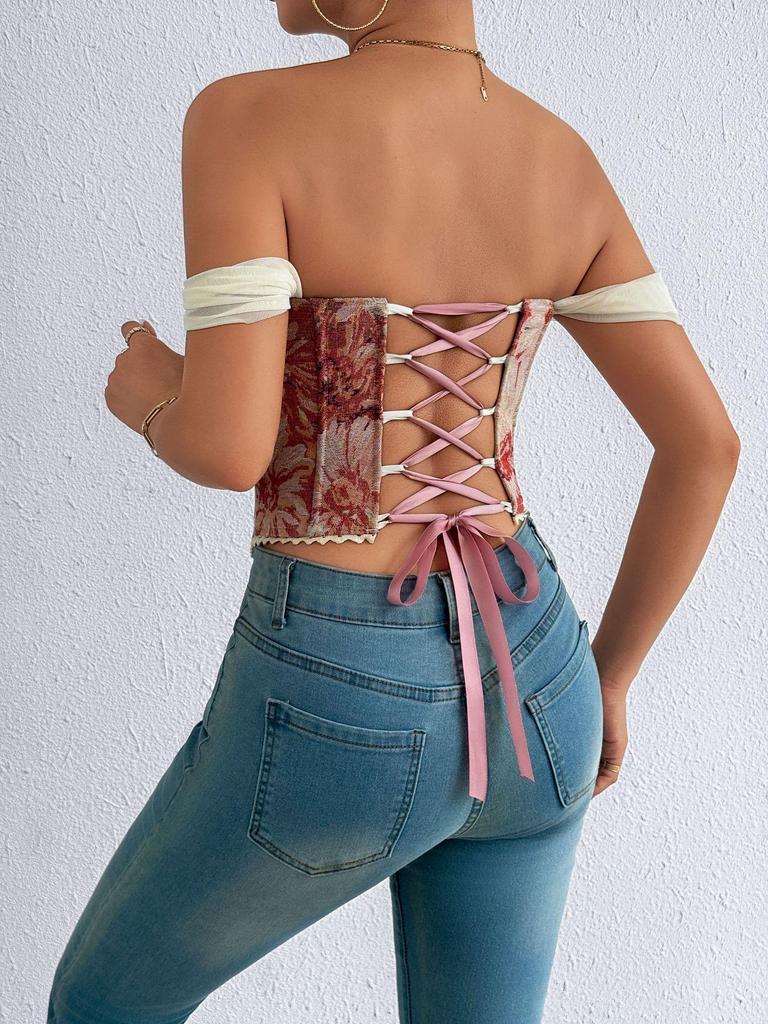 Трендовый ретро французский жаккардовый корсетный жилет без бретелей