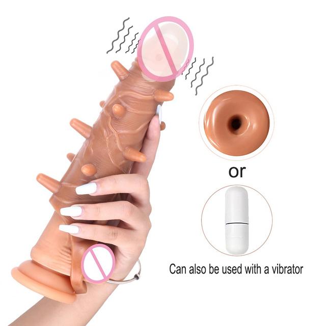 10Inch Large Penis Thickened Enlargers Barbed Sleeve Men's Thick Condom Lengthen Delay Ejaculation Lock Sperm for Male Sex Toys