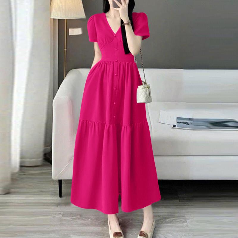ZANZEA Женское летнее повседневное длинное платье с V-образным вырезом и коротким рукавом