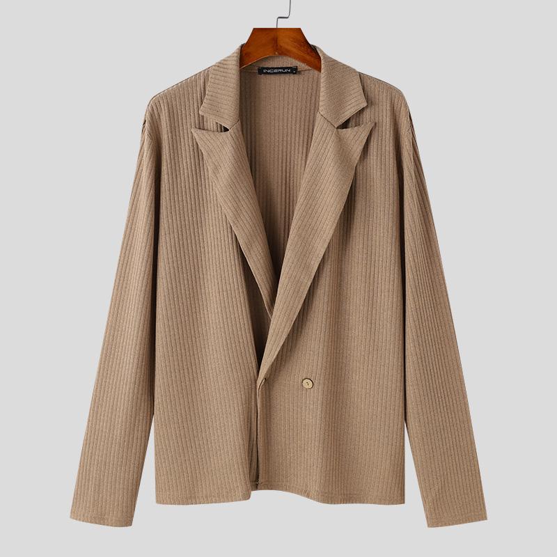 INCERUN Мужской двубортный пиджак с воротником-лацканом с длинным рукавом, повседневный свитер, пиджак