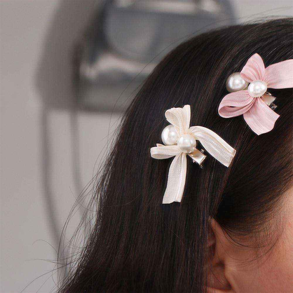 Trendy Bow Pearl  Hairpin Elegant Bangs Pearl Clips Fashion Bowknot Hair Clips  Wedding