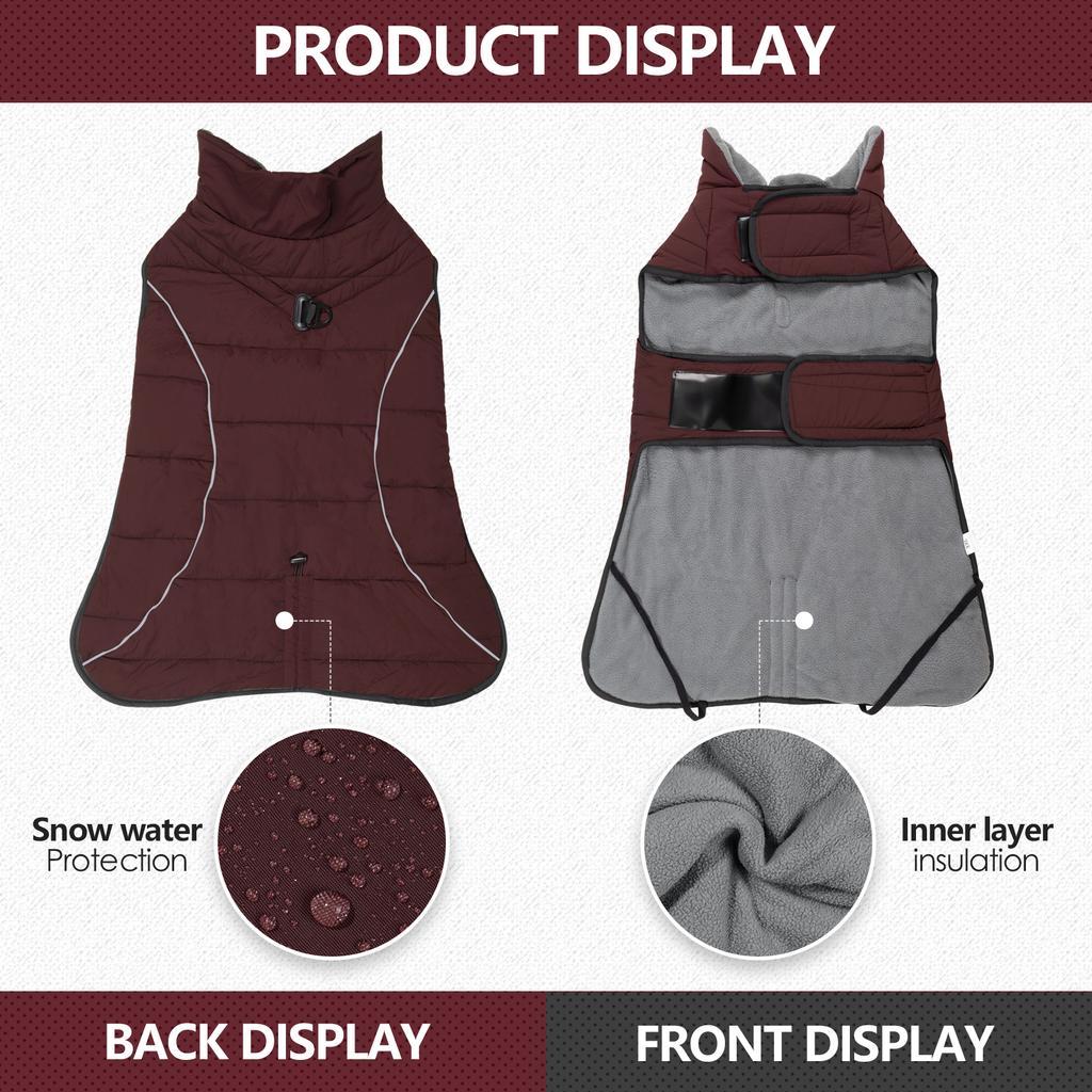 Dog Coat, Waterproof Winter Jacket,Warm Windproof Jacket, Reflective Adjustable Turtleneck Coats for Dogs with Hook & Loop