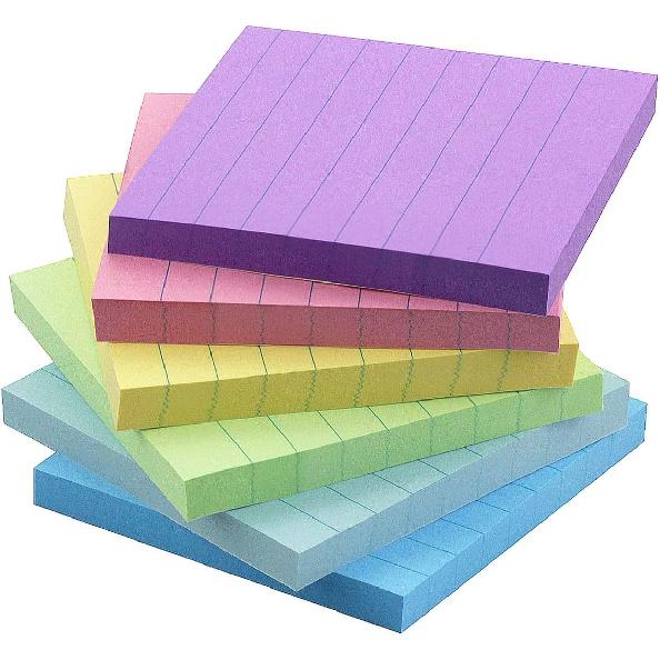 Early Buy Lined Sticky Notes with Lines 4x4 Self-Stick Notes 6 Candy Color 6 Pads, 60 Sheets/Pad