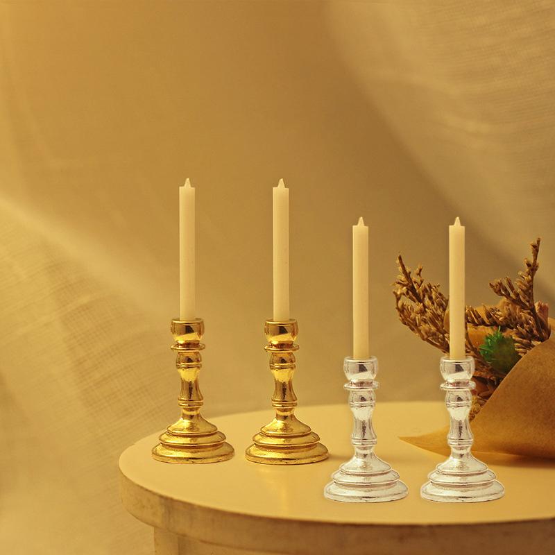 1Pair 1:12 Dollhouse Miniature Candle Holder Candlestick Candelabra Home Decor