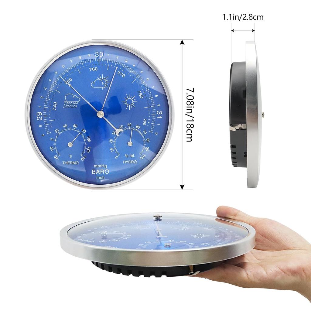 3-in-1 Analog Weather Station Barometer Thermometer Hygrometer Wall Mounted Mechanical Indoor Outdoor Weather Instrument for HomeGarden Office Fishing