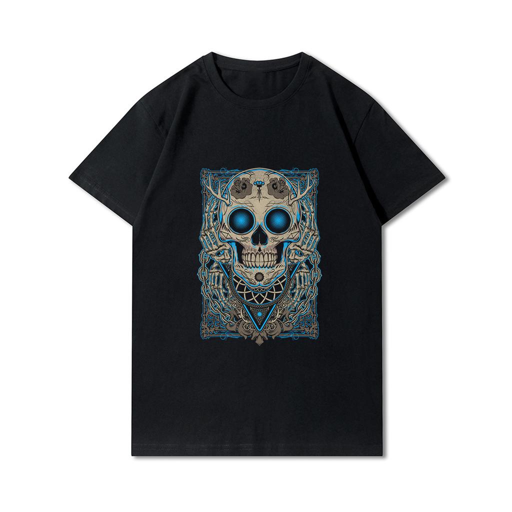 Plus Size 30 Patterns Cotton Harajuku Men T-Shirt Skull Print Tees Round Neck T Shirt Casual Tops