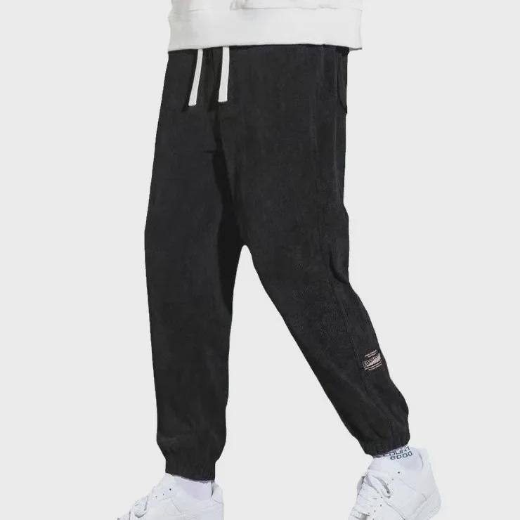 Men's Plus Velvet Corduroy Sweatpants - American Loose Fit with Cuffs for Autumn and Winter