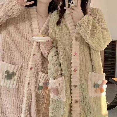 Зимняя ночная сорочка женская коралловый флис утолщенная удобная пижама сохраняет тепло милая простая повседневная одежда