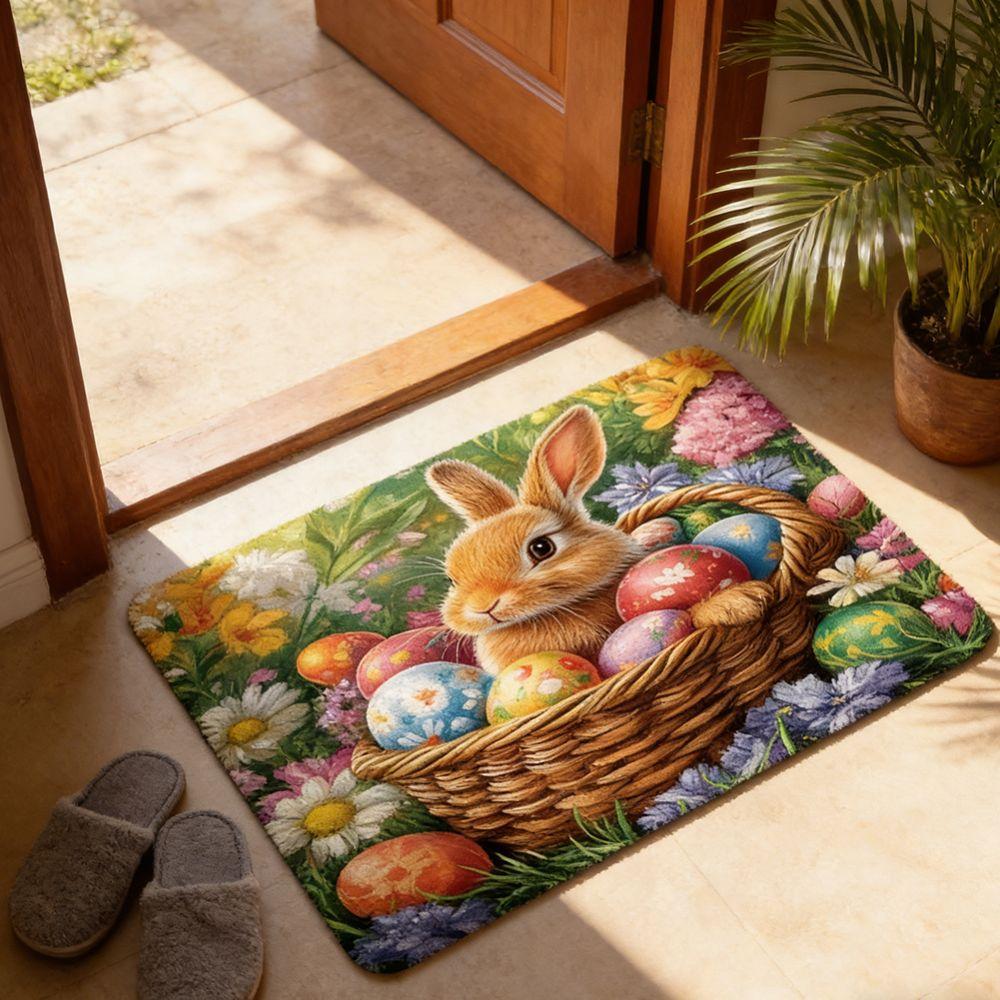 Cartoon Easter Bunny Door Mat Egg Flower Bathroom Mat Anti Slip Mat  Floor Protection
