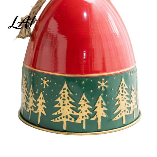 Christmas Tree Decorations Bell Ornament Retro Relief Golden Print Durable Iron Decorative Desktop Accents Hanging Pendant for Holiday Porch