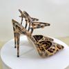 Leopard Print Buckle Strap High-heeled Sandals, Sexy Shiny Leather Single Heel Sandals, Party Girl