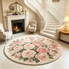 French Style Bedroom Decor Round Carpet Fluffy Soft Carpets for Living Room Thicken Plush Lounge Mat Flower Pattern Washable Rug
