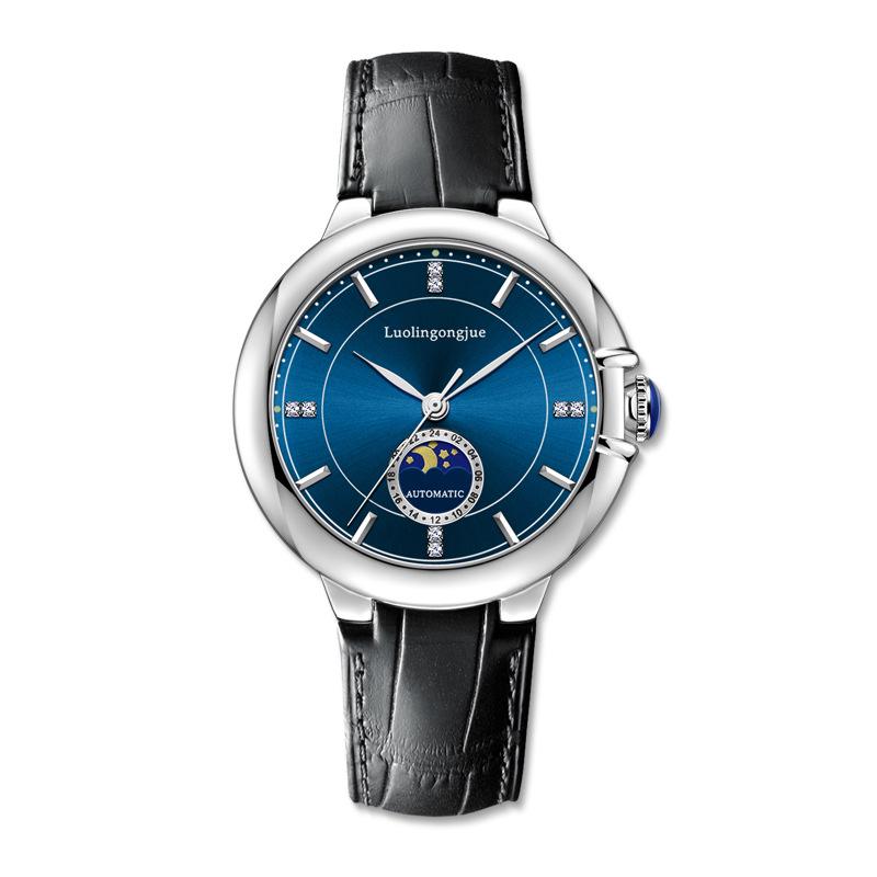 Duke of Lorraine Men's Automatic Watch - Moon Phase, Butterfly Buckle, Leather Strap.
