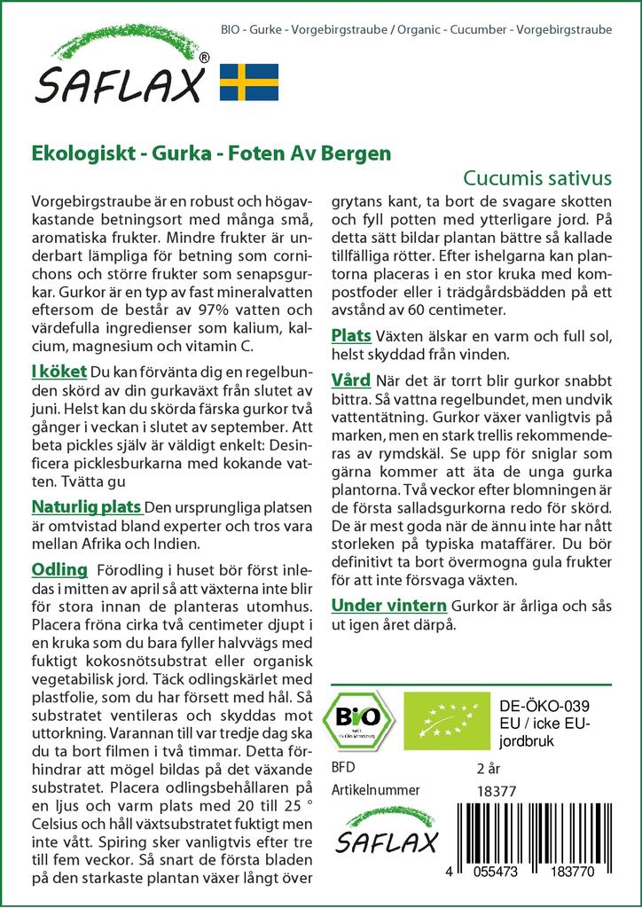 SAFLAX Garden in the Bag - Органический - Огурец - Vorgebirgstraube - 15 семян - С субстратом в подходящем стоячем пакете - Cucumis sativus
