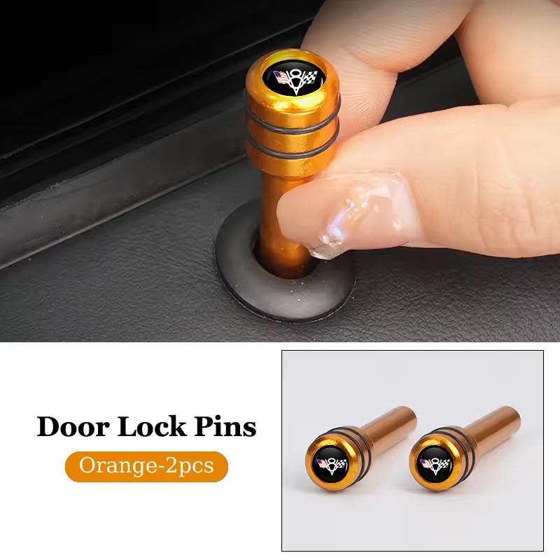 AABJT1 2/4pcs Alloy Car Door Lock Knob Pins Caps for Chevrolet Corvette V8 CAPTIVA Silverado MALIBU Modified Covers Decoration