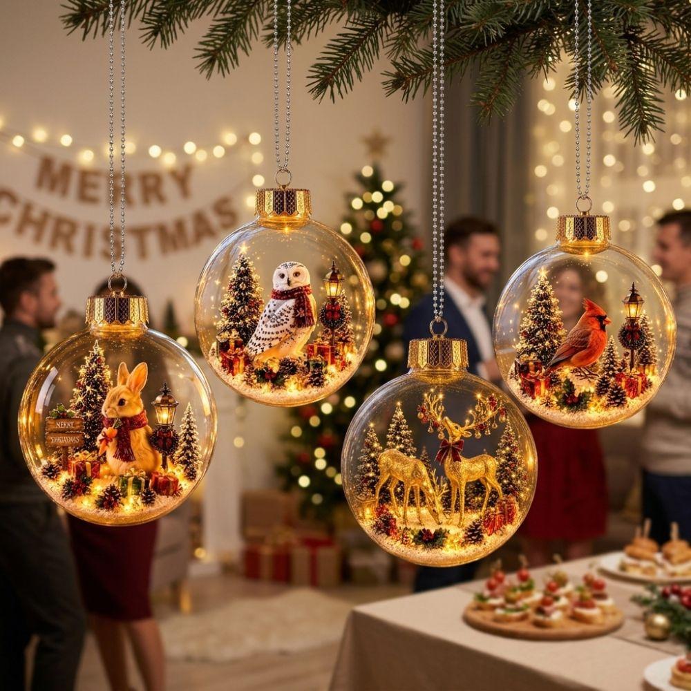 Vintage Winter Transparent Snow Scene Bauble Clear Christmas Sphere Decor Fireplace Hanging