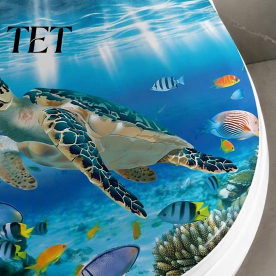 Moisture Resistant Bathroom Art Sea World Toilet Lid Stickers, Waterproof Wall Sticker, Easy Washable PVC Decorations Peel & Stick Decal for Restroom