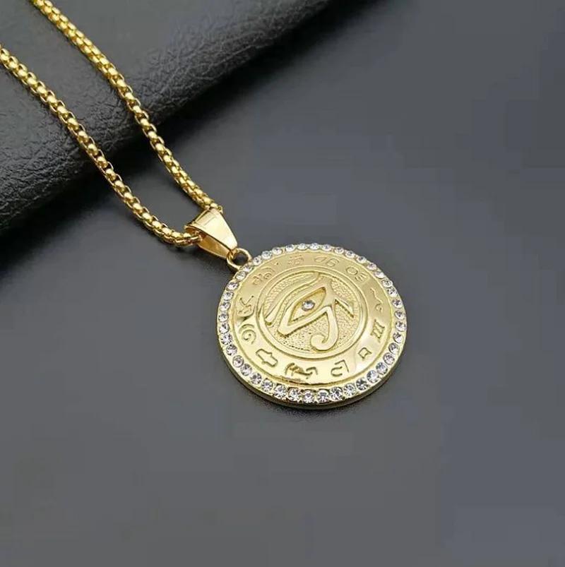 Rotating Eye of Horus Necklace for Men Retro Egyptian Amulet Pendant