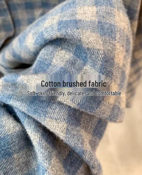 Blue Plaid Heart Embroidered Thick Cotton Long Sleeve Shirt - New Winter Arrival