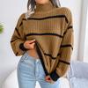 European and American women's clothing autumn and winter casual striped long-sleeved semi-turtleneck pullover sweater contrasting colors loose
