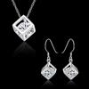 925 Sterling Silver Fine Jewelry Sets Zirconia Square Crystal Cube Pendant Necklace Earrings Jewlery Set For Women Gift 2-piece