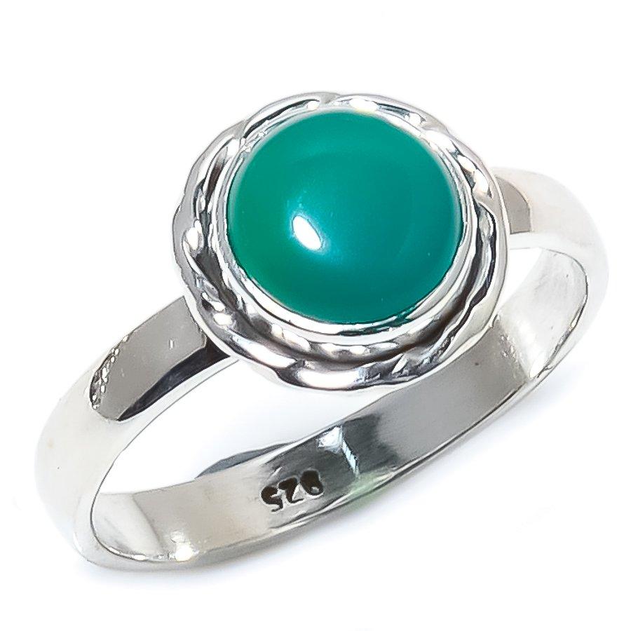 Natural Green Onex Gemstone Handmade 925 Sterling Silver Jewelry Ring S.7 H7H37