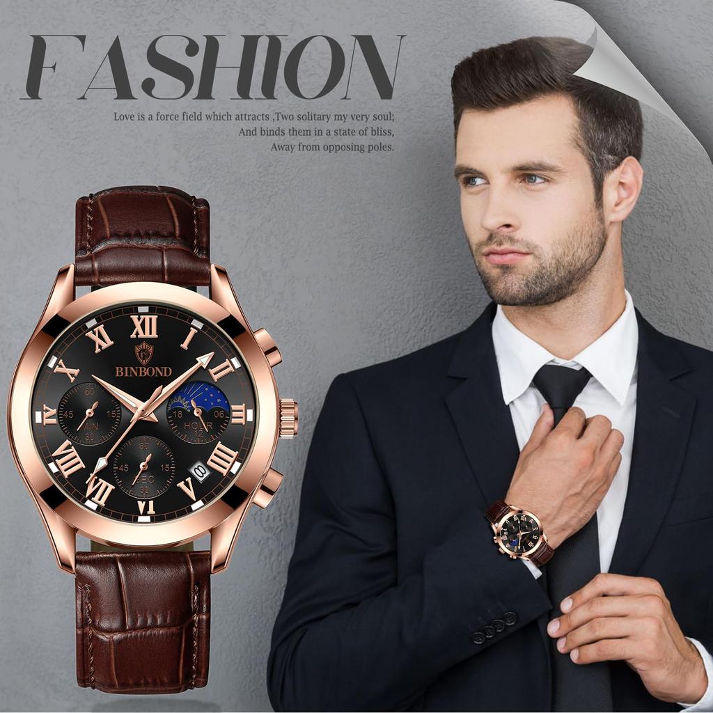 Genuine Leather Strap Calendar Roman Alphabet Luminous Analog Starry Sky Waterproof Leather Belt Simple Stylish Quartz Brown Fashion Accessories