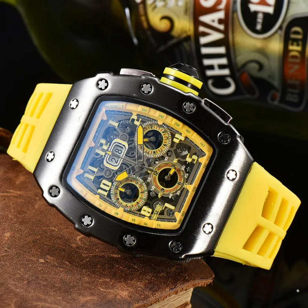 Кварцевые часы бочкообразной формы для молодежи и модников, спортивные, с тремя стрелками, шестистрелочные, многофункциональные