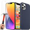 Чехол из жидкого силикона - E.F.CONNECTION - для iPhone 12 (6,1") - Антишок - Закаленное Стекло - Темно-Синий