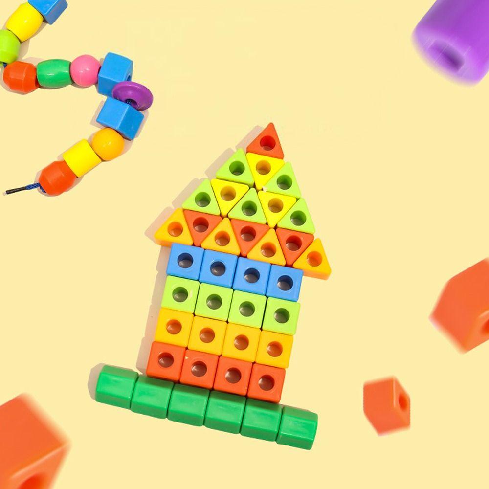 48/100/160PCS Multicolor Montessori Threading Beads Geometry Shape Bracelet DIY Beaded Game Plastic Fine Motor Skills
