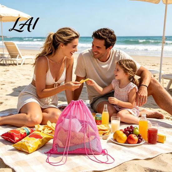 Foldable Mesh Shoulder Bag Sports Drawstring Backpack Bag Breathable Swim Gear Sack Waterproof Equipment Carrier Quick Dry Net Beach for Swimming