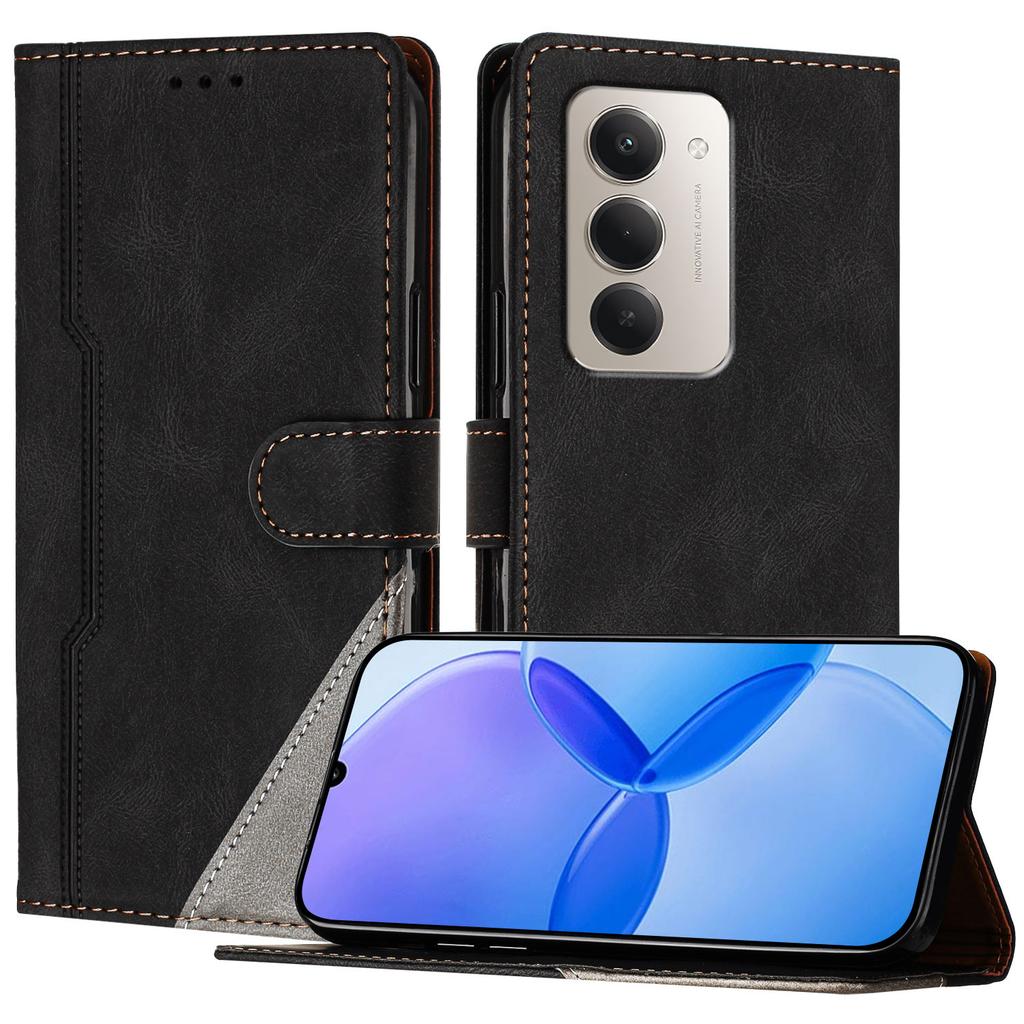 Для Xiaomi Redmi 15 5G (Глобальный) (169 мм)/Xiaomi Redmi 15 4G (169 мм) Кожаный чехол Трехцветный лоскутный кошелек Подставка Противоударный чехол для телефона