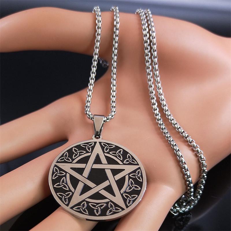 Колдовство пентаграмма символ узел Троицы ожерелье из нержавеющей стали для женщин и мужчин ожерелья Викка ювелирные изделия