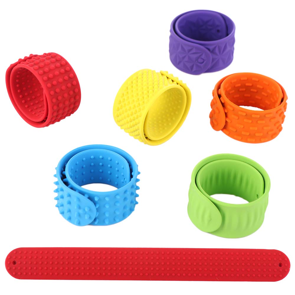 6pcs Wearable Design Sensory Textured Wristbands Childs Slap Band Toy Kids Birthday Gifts
