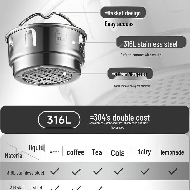 SUPOR 450 мл Портативная термокружка для чая из нержавеющей стали 316L