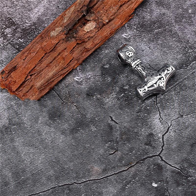 Stainless Steel Thor Hammer Mjolnir Viking Pendant Necklace with Chain Norse Rune Amulet Men Punk Gift