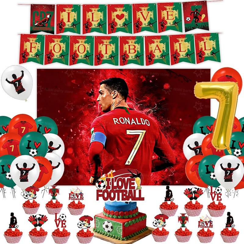 Новое украшение на день рождения CR7 Вечеринка футбольной суперзвезды Принадлежности для футбольной вечеринки Подарки на память Футбольная скатерть Тарелка Бумажный стаканчик Фон