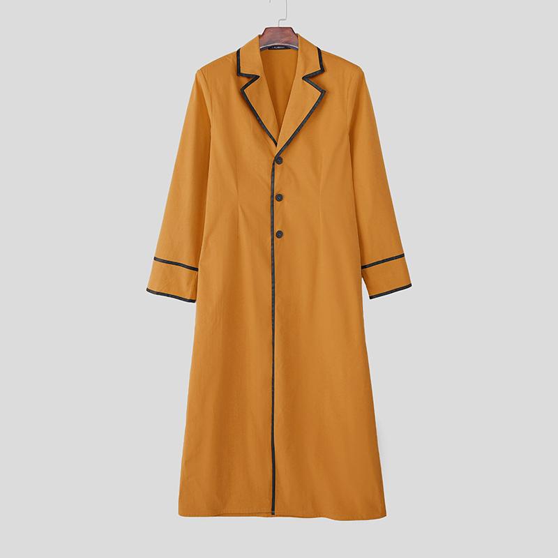 INCERUN Men Lapel Neck Long Sleeve Stitching Open Front Long Blazer Coats