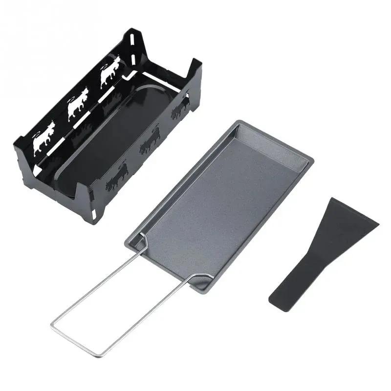 Mini Cheese Raclette Non-stick Coating Candles with Spatula Cook Set Heated Baking Tray Foldable Handle Breadfor Non-stick Cheese Set
