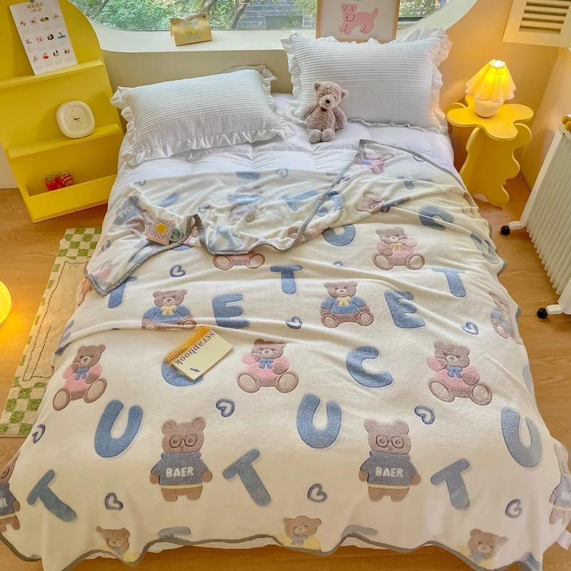 Одеяло с рисунком милого медведя из мультфильма, супер мягкое, уютное, легкое, теплое, флисовое одеяло для путешествий, домашнего дивана, кровати